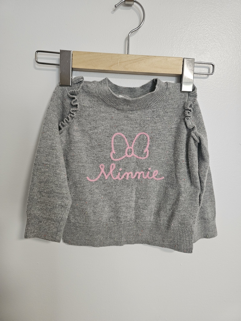 🧸2/20$ GAP Kids Minnie Grey Knit Sweater Pink Embroidery Disney 18-24M Baby